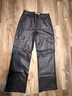 Womens Black Leather Cargo Pants - Sleek Utility Style